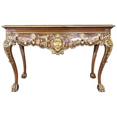 Georgian Figural Gilded Mahogany Sofa Table with Faces on Both Sides Paw Feet