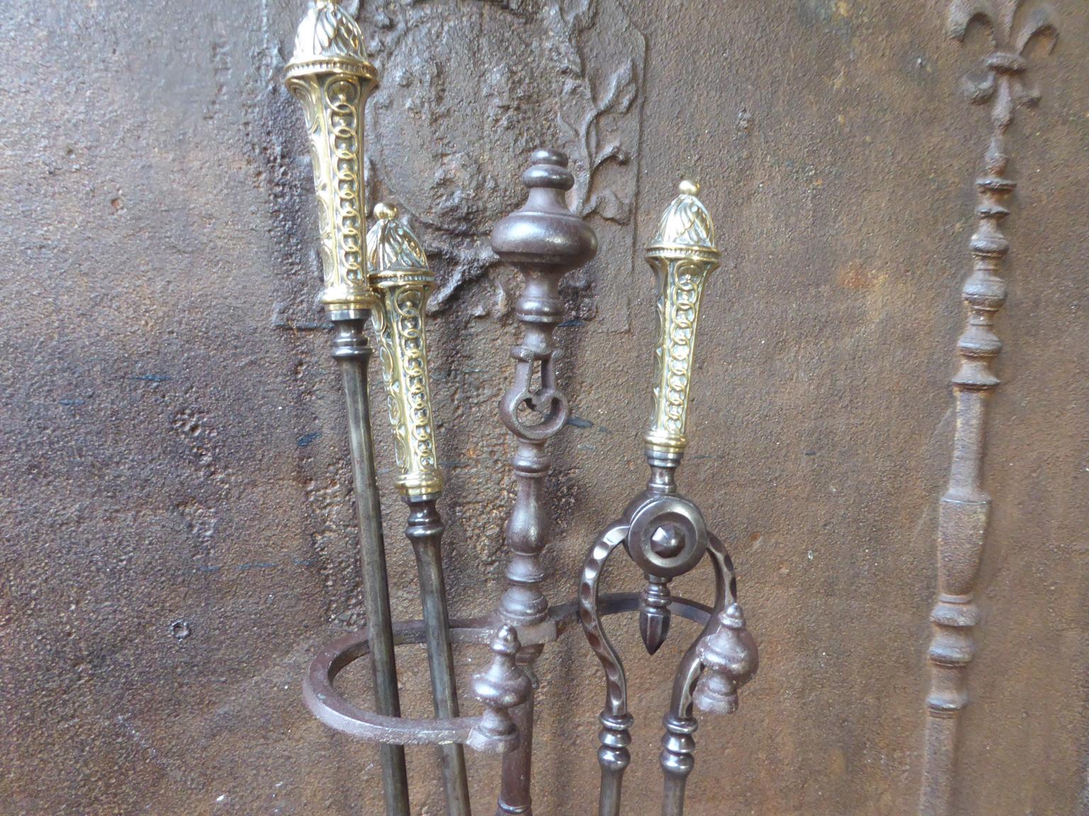 Brass Georgian Fireplace Tool Set or Fire Irons, 18th-19th Century