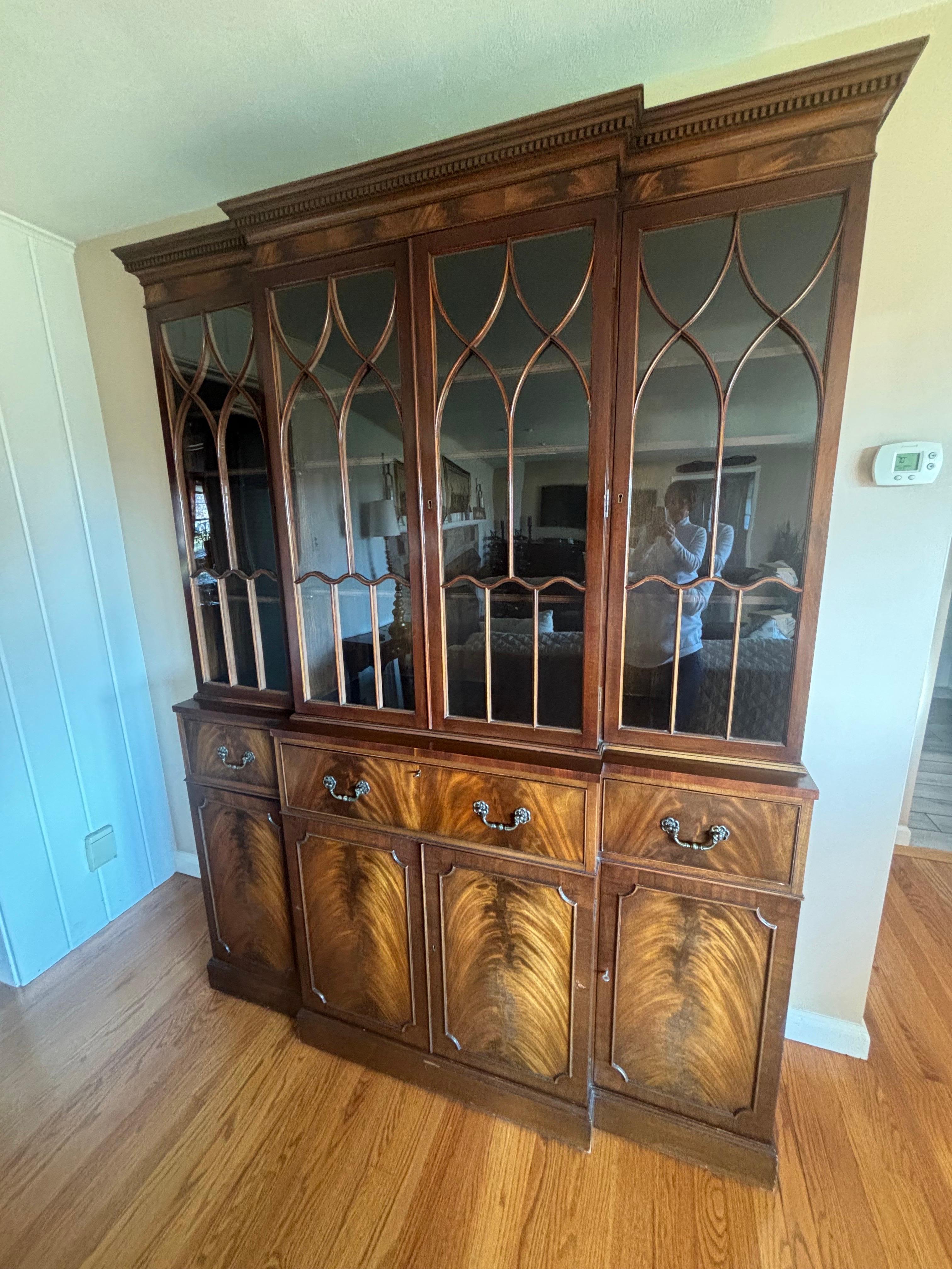 English Georgian Flambeau Mahogany Breakfront