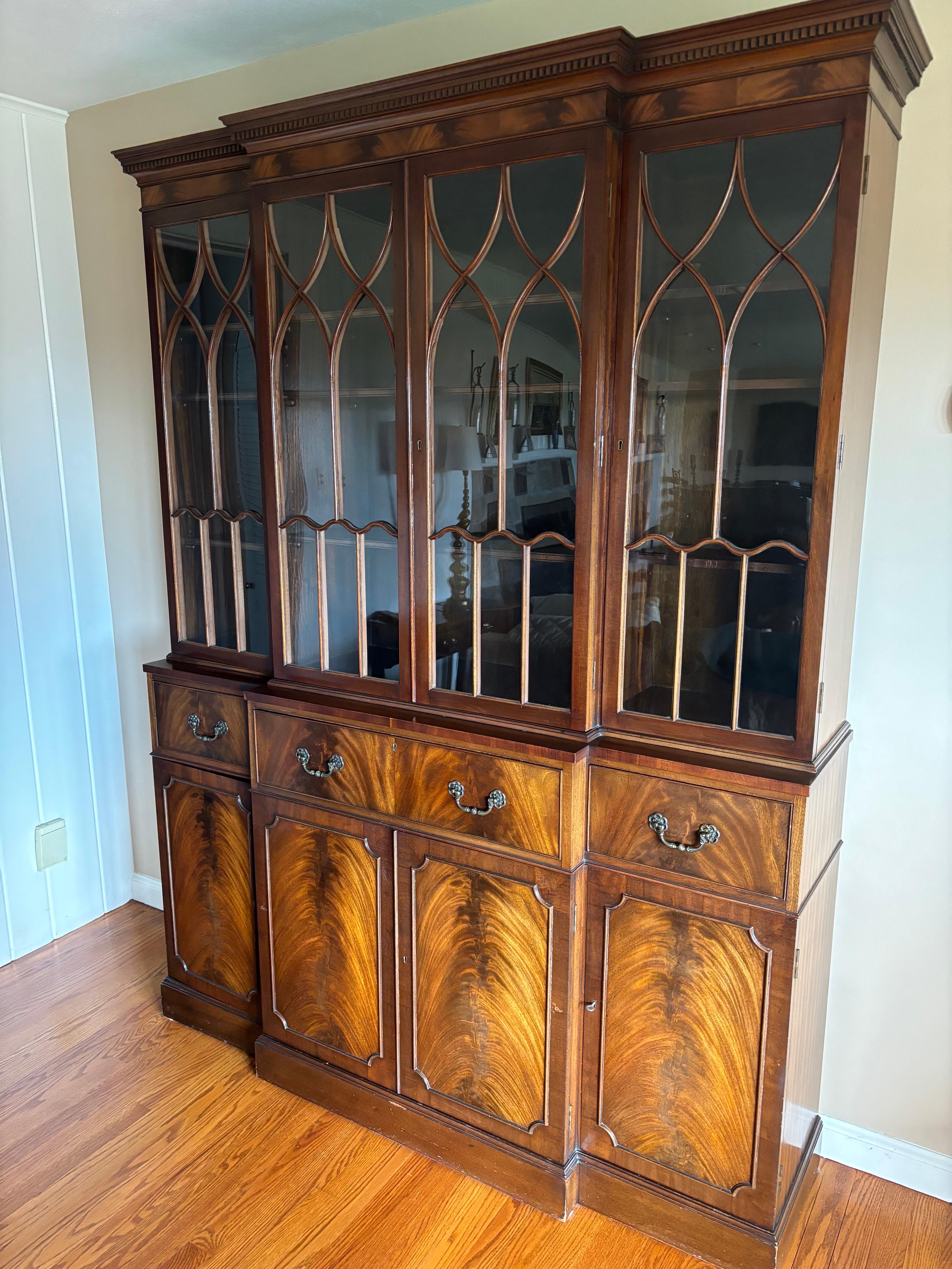 Brass Georgian Flambeau Mahogany Breakfront