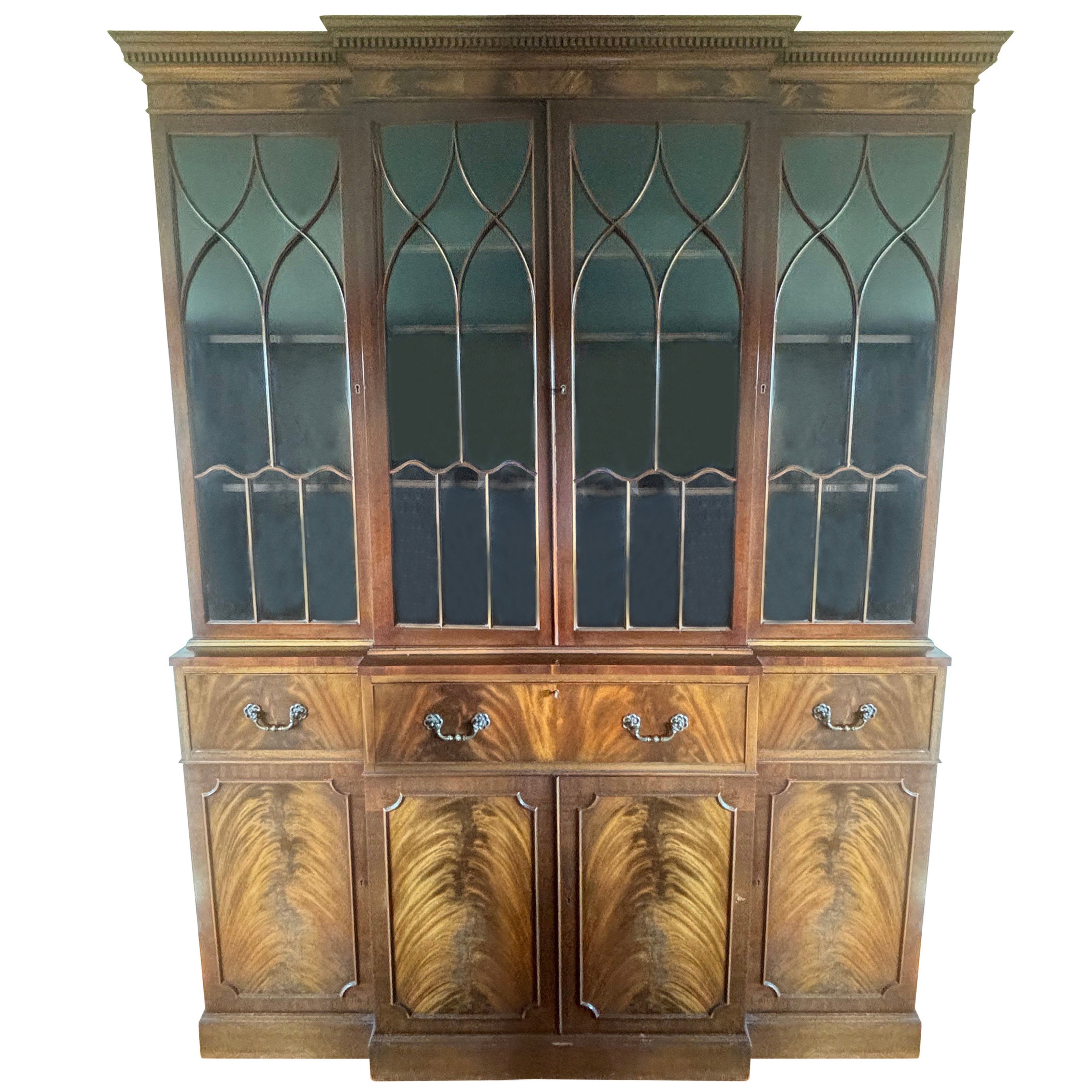 Georgian Flambeau Mahogany Breakfront