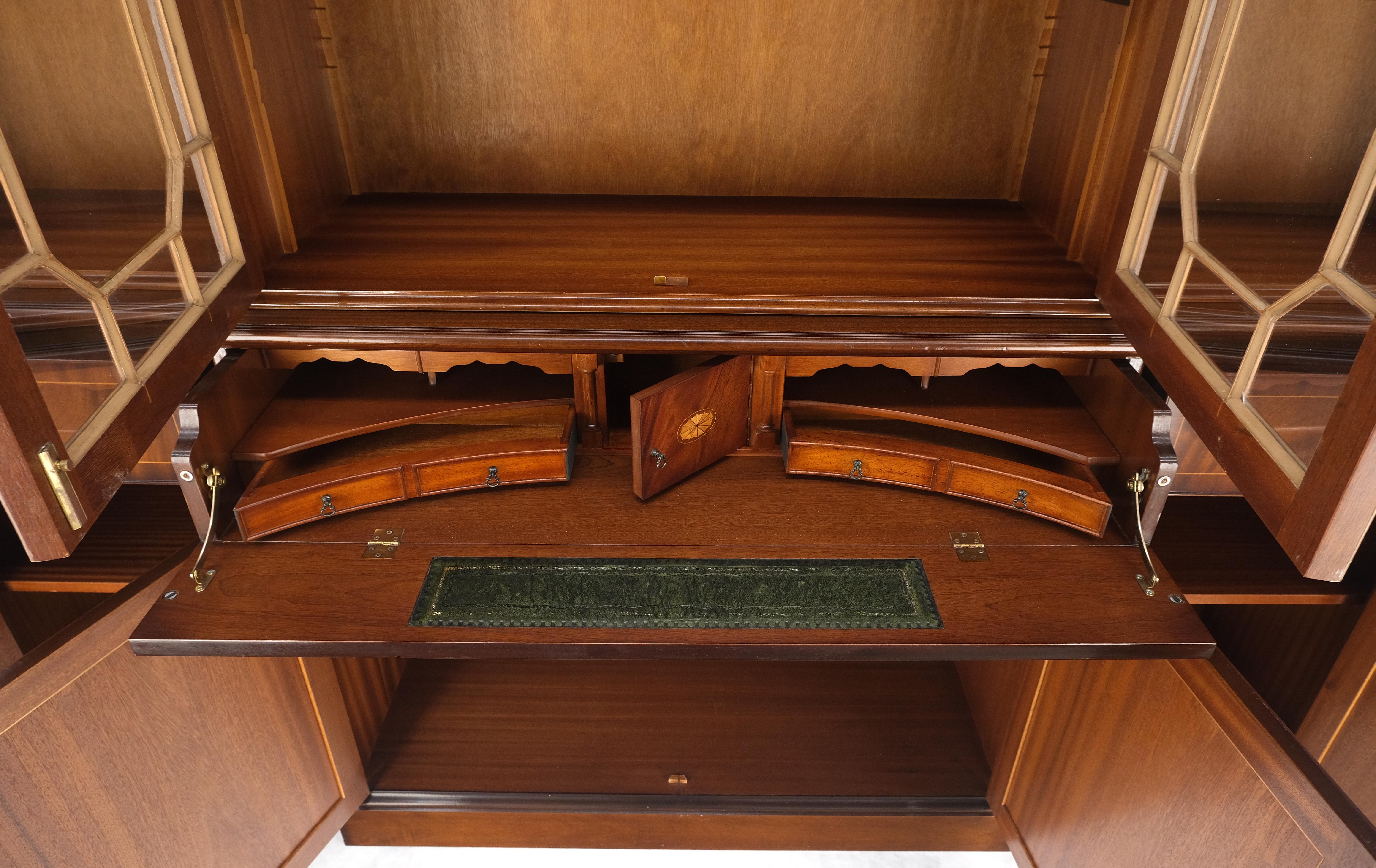 Georgian Flame Mahogany Breakfront Bookcase Butlers Drop Desk Individual Glass MINT!