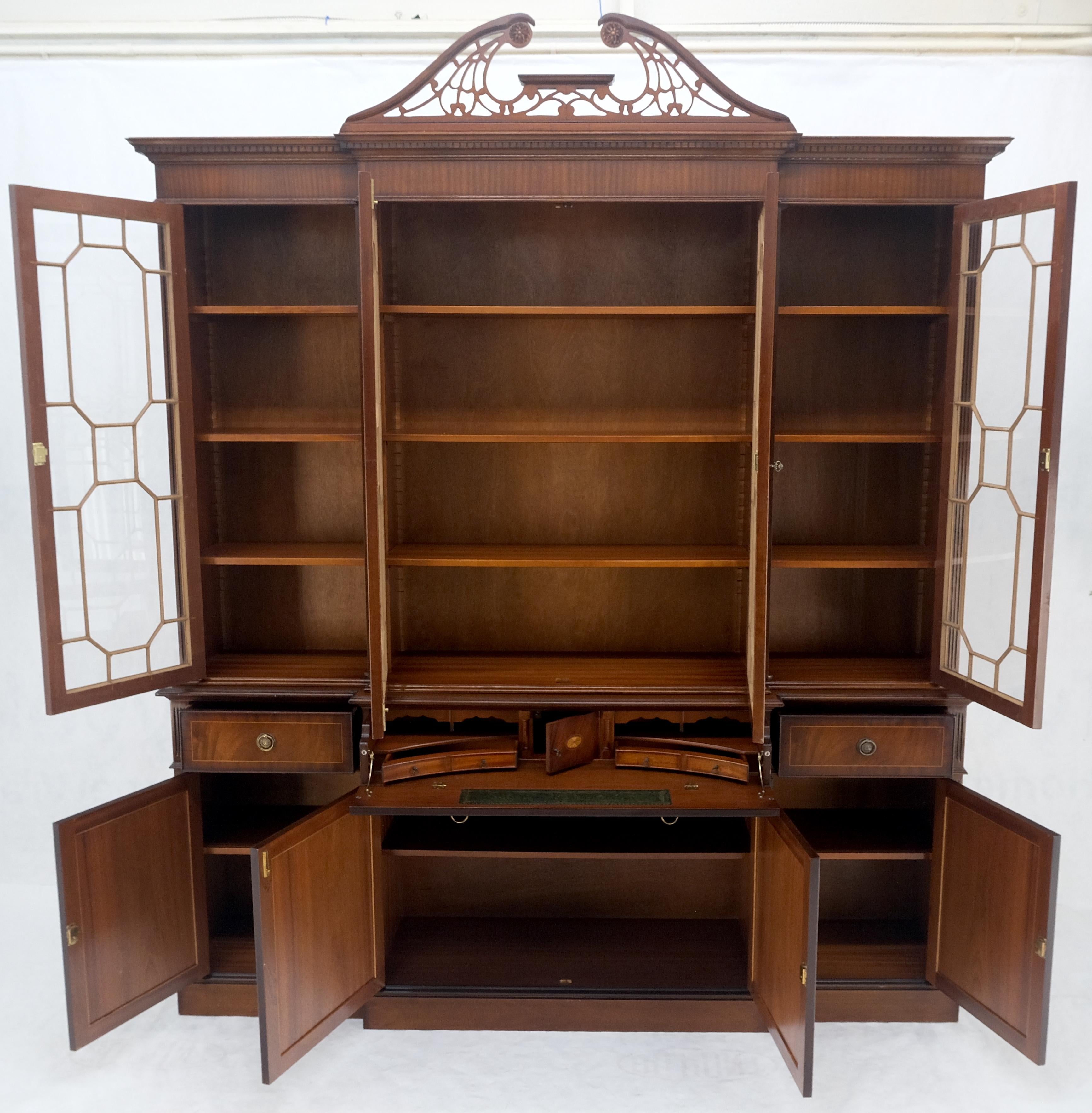 Georgian Flame Mahogany Breakfront Bookcase Butlers Drop Desk Individual Glass  For Sale 1