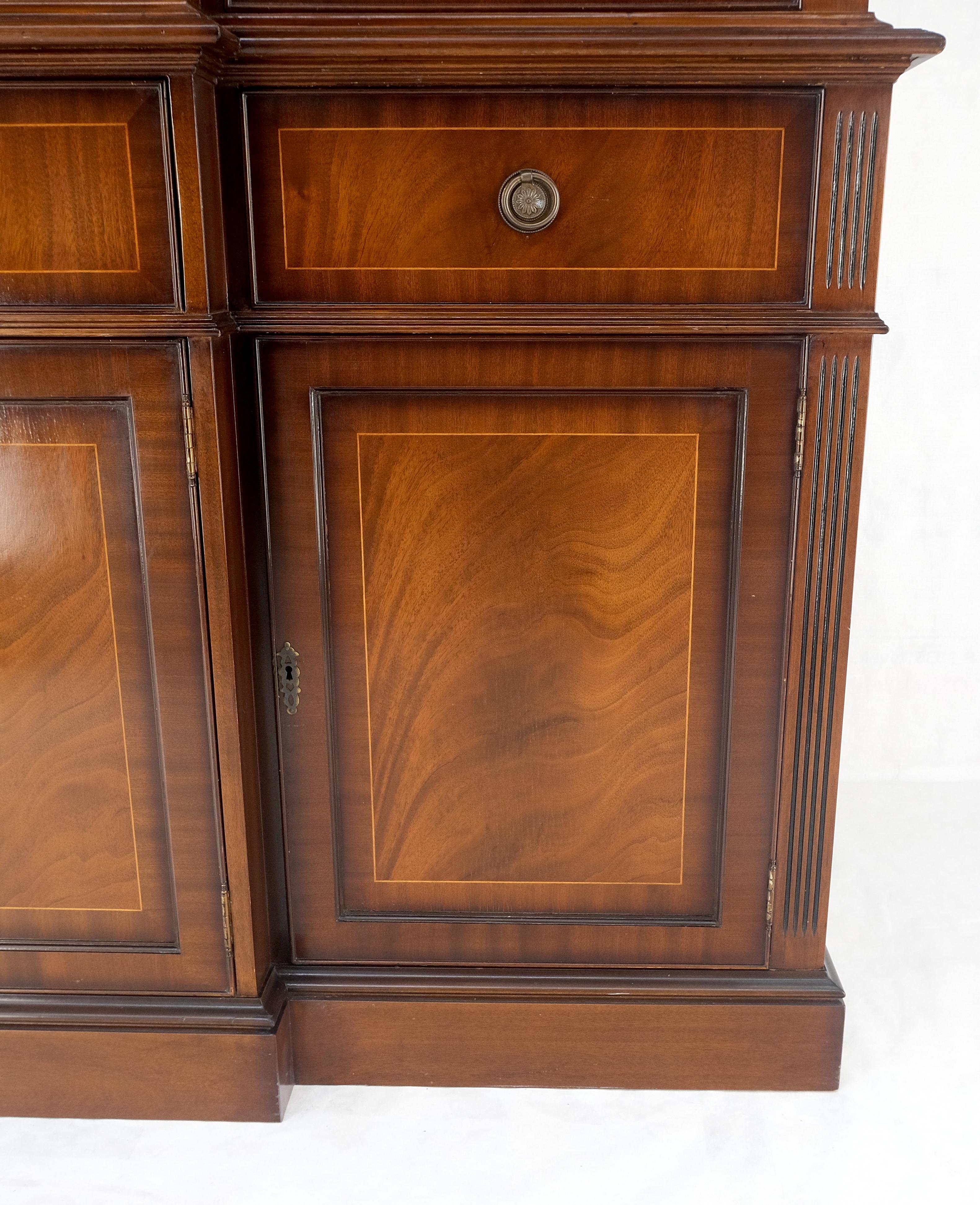 Georgian Flame Mahogany Breakfront Bookcase Butlers Drop Desk Individual Glass For Sale 3