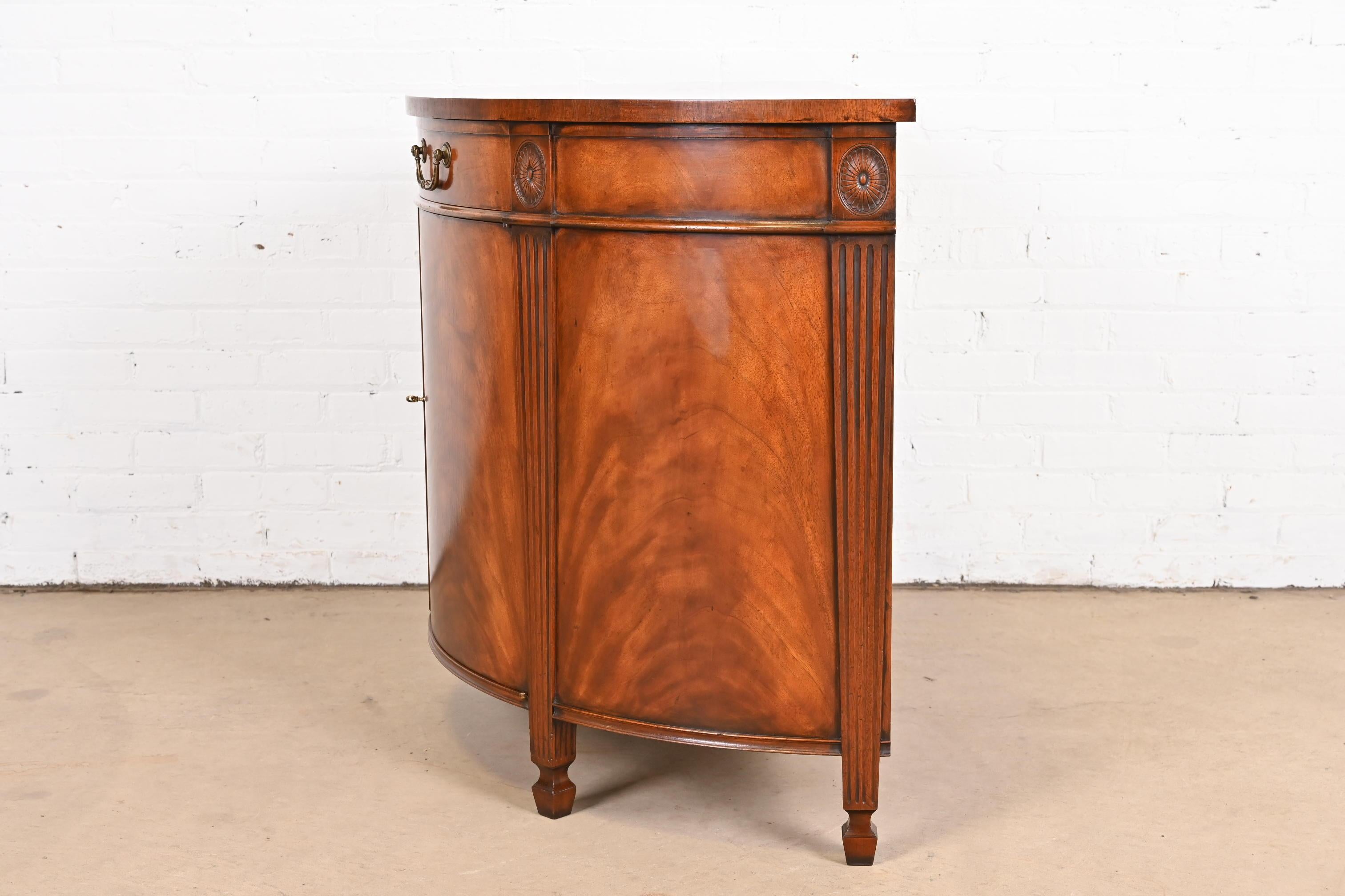 Georgian Flame Mahogany Demilune Cabinet in the Manner of Baker Furniture 6