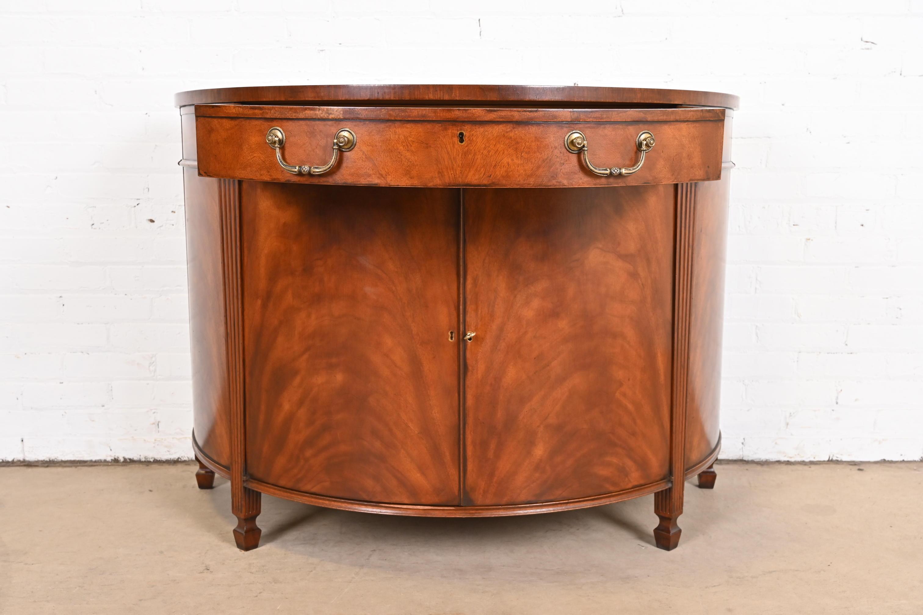 Georgian Flame Mahogany Demilune Cabinet in the Manner of Baker Furniture 3
