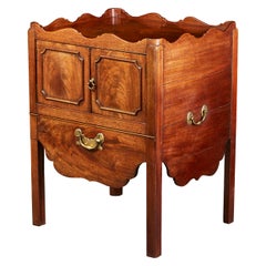 Georgian Flame Mahogany Wood Bedside Cabinet with Brass Handles