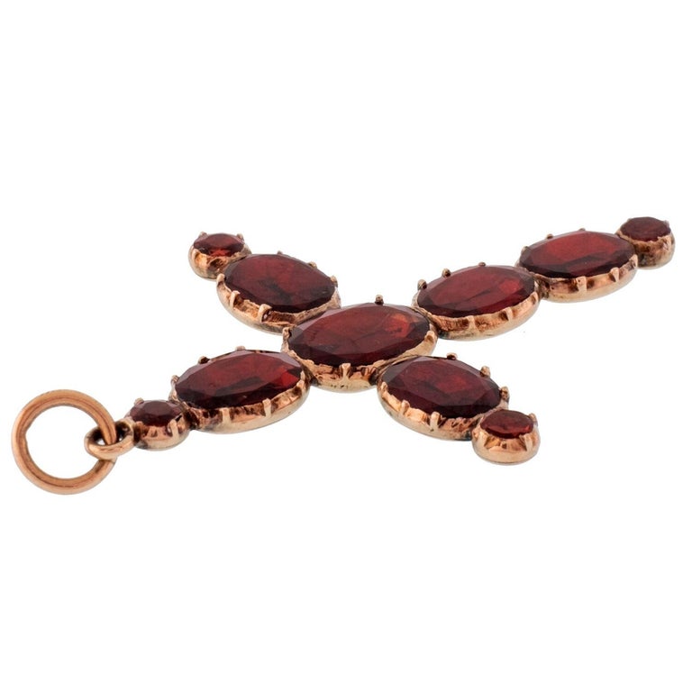 Georgian Flat Cut Garnet and 14 Karat Gold Cross For Sale at 1stDibs