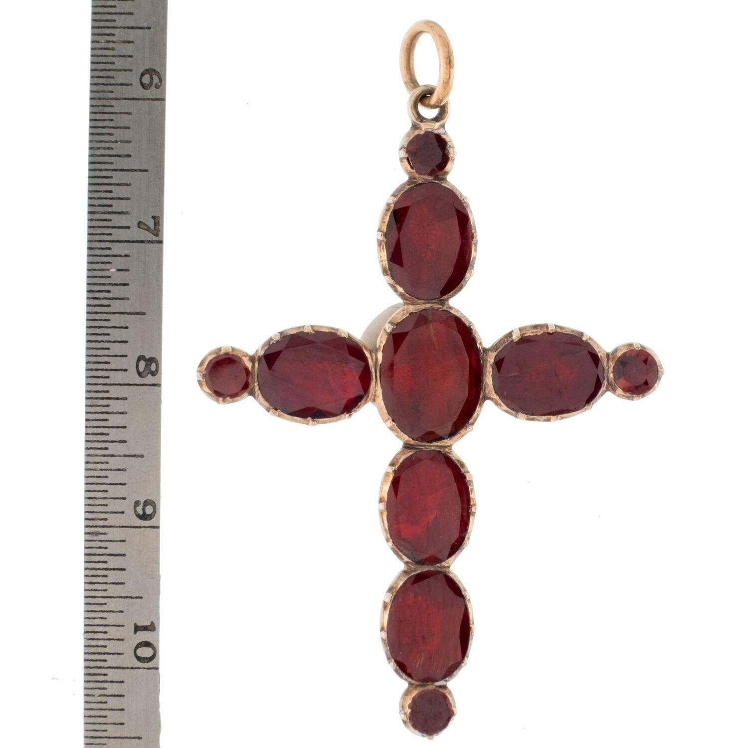 Georgian Flat Cut Garnet and 14 Karat Gold Cross For Sale 1