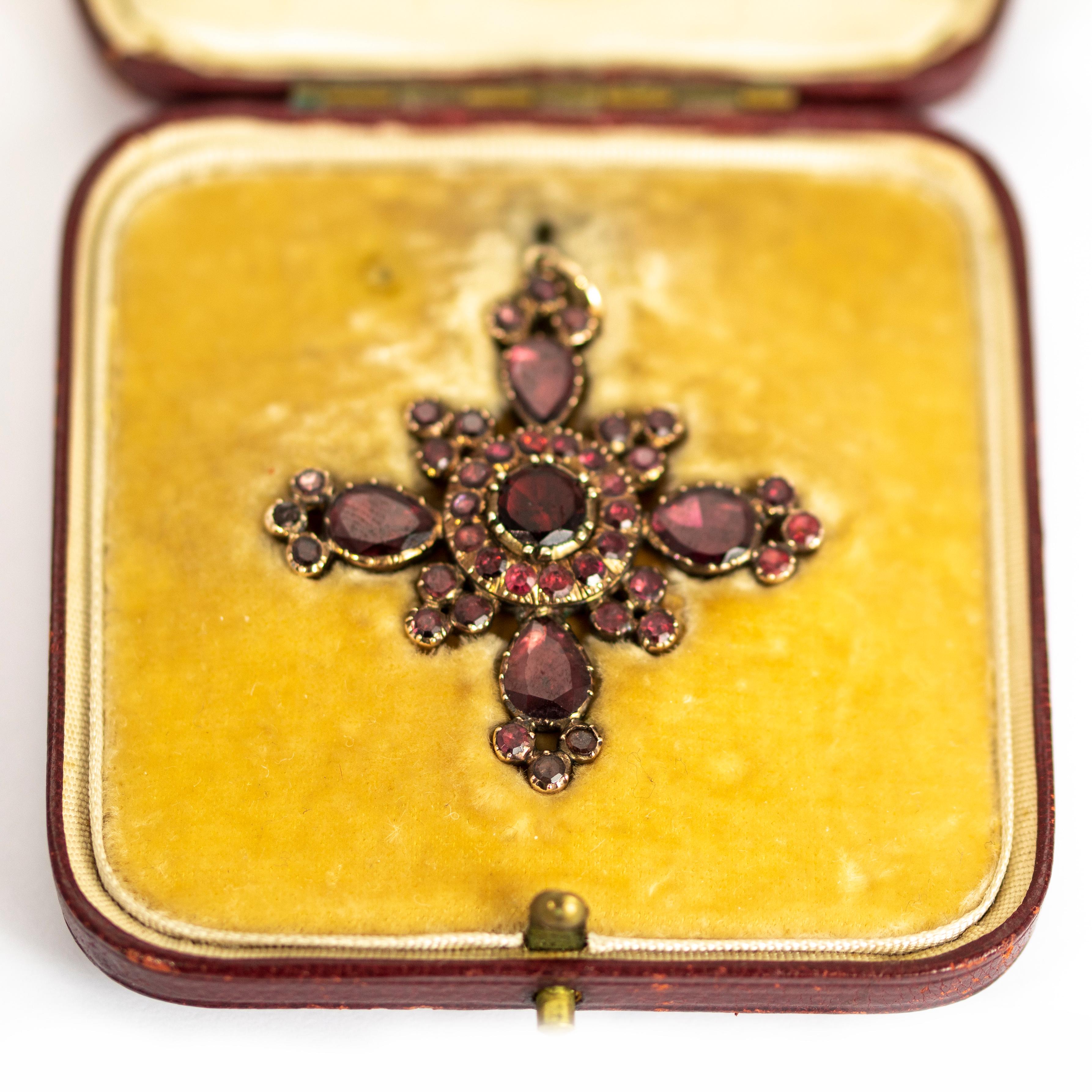 Georgian Flat Cut Garnet and Gold Pendant in Original Fitted Box 1