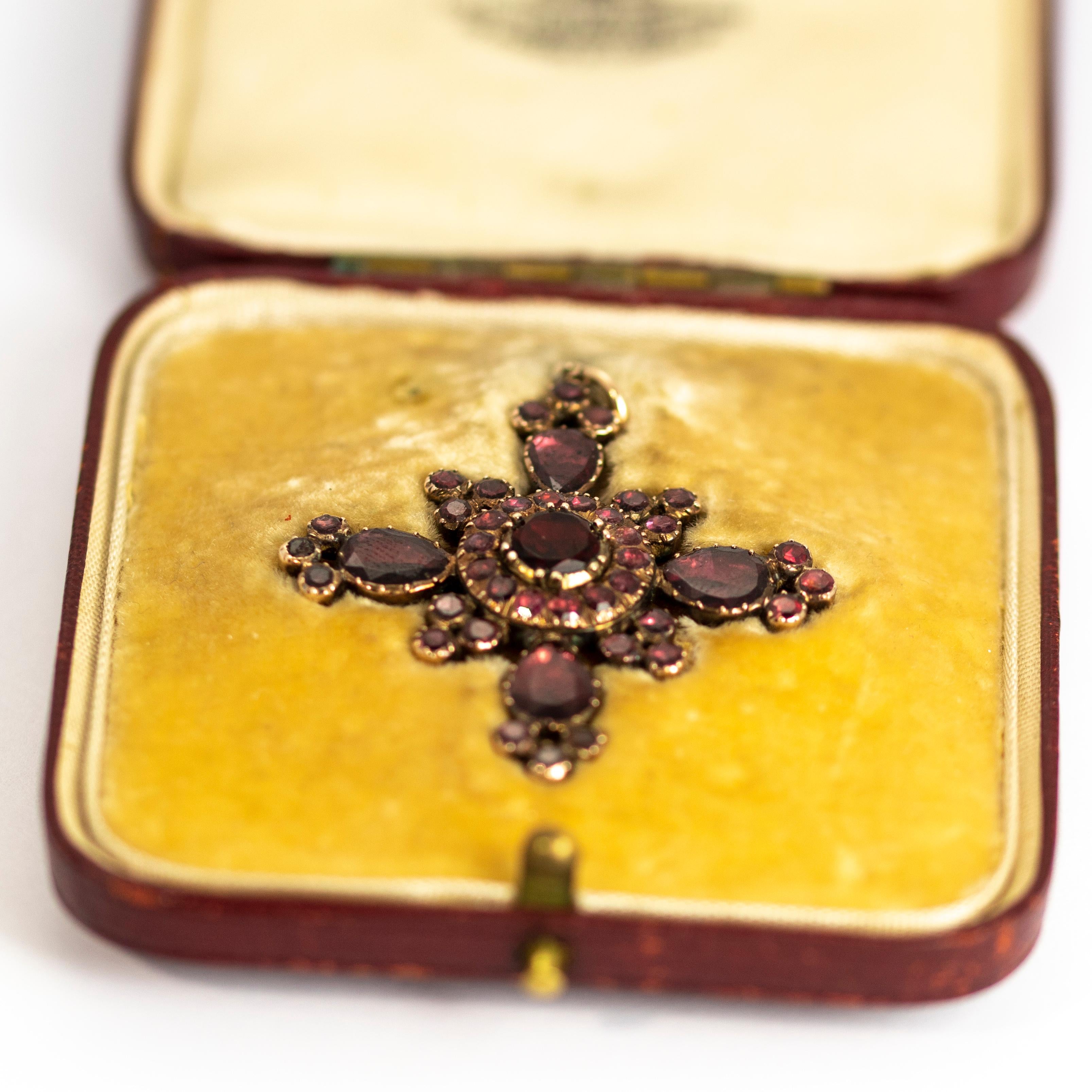 Georgian Flat Cut Garnet and Gold Pendant in Original Fitted Box 2
