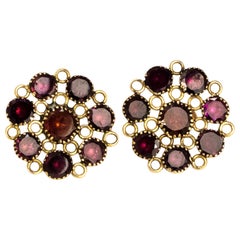 Georgian Flat Cut Garnet and Gold Stud Earrings