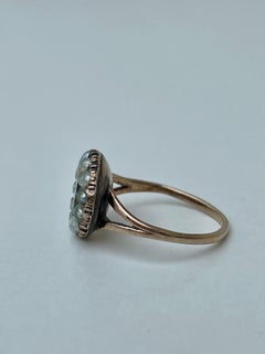 Georgian Flat Cut Garnet and Pearl Halo Yellow Gold Domed Back Ring