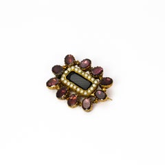 Georgian Flat Cut Garnet and Pearl Memorial Brooch