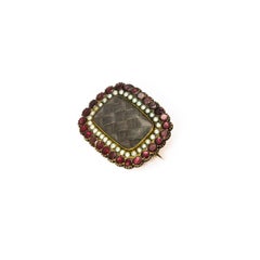 Georgian Flat Cut Garnet and Pearl Memorial Brooch