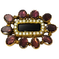 Georgian Flat Cut Garnet and Pearl Memorial Brooch