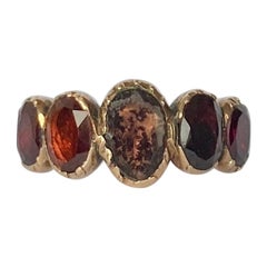 Georgian Flat Cut Garnet Five-Stone 15 Carat Gold Band