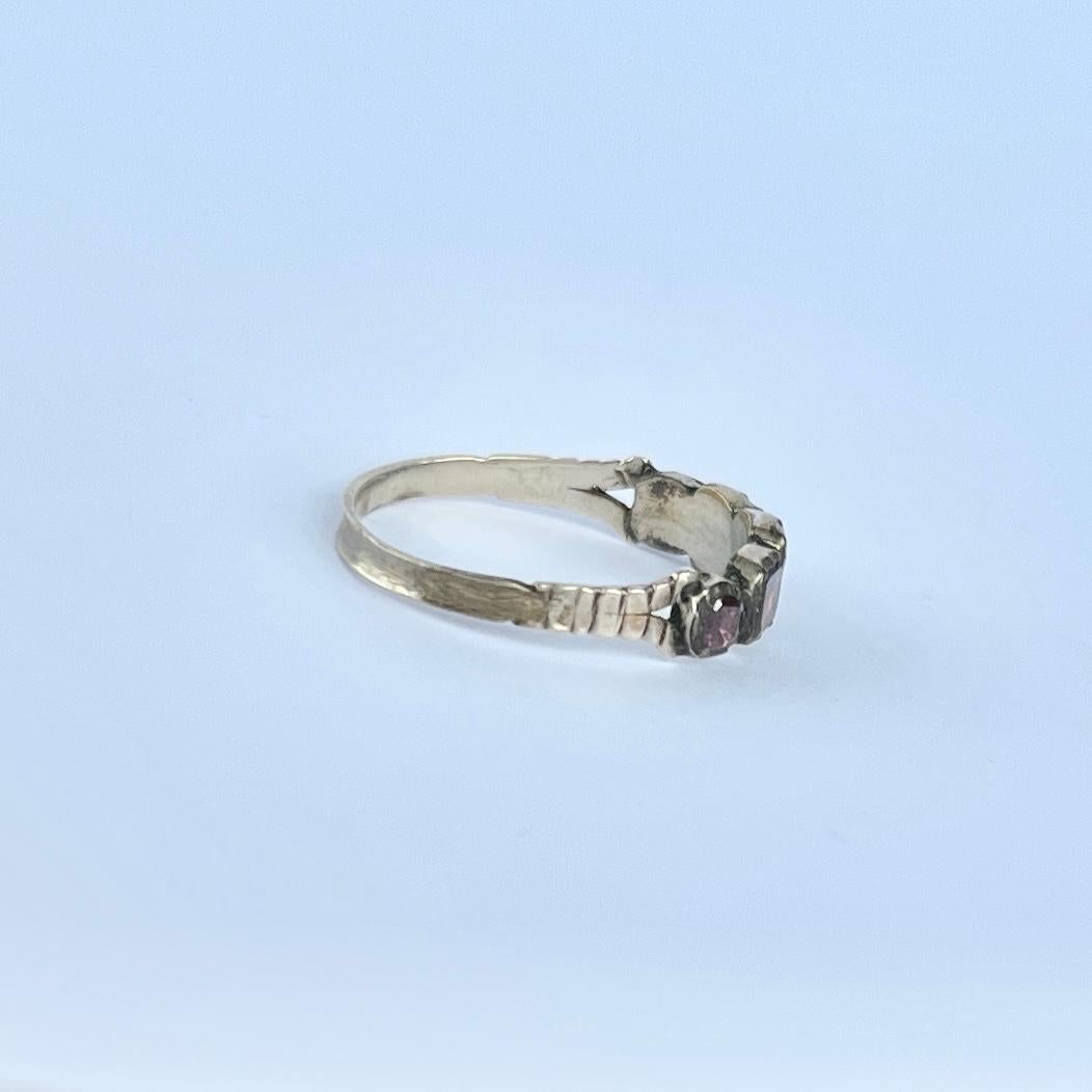 Women's Georgian Flat Cut Garnet Five-Stone Silver Band