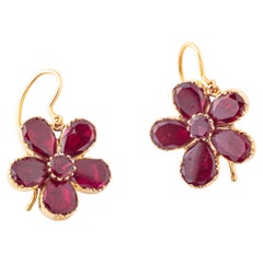 Georgian Flat Cut Garnet Pansy Earrings