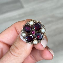 Georgian Flat Cut Garnet, Pearl and Gold Brooch