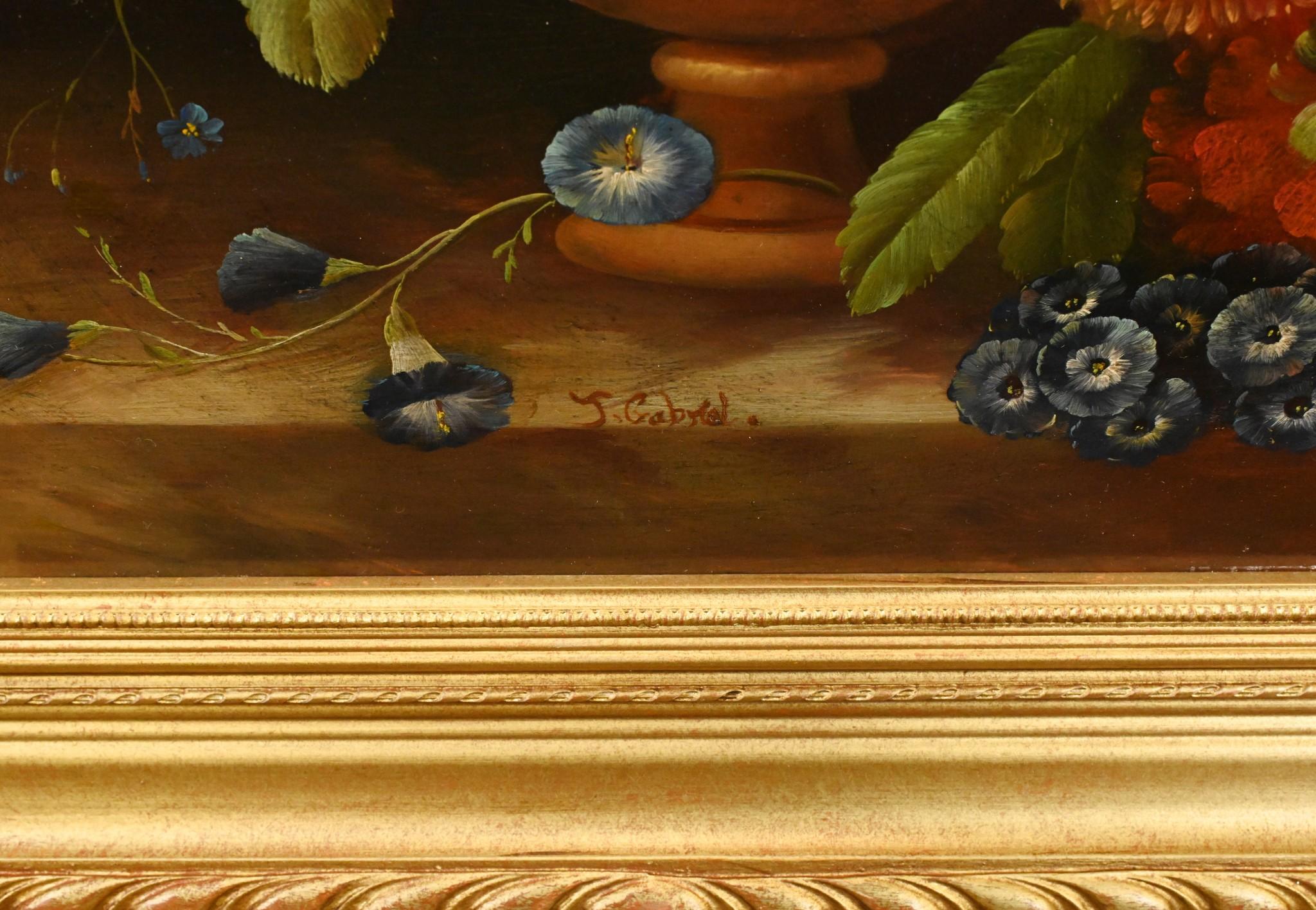Late 20th Century Georgian Floral Oil Painting Still Life Gilt Frame For Sale