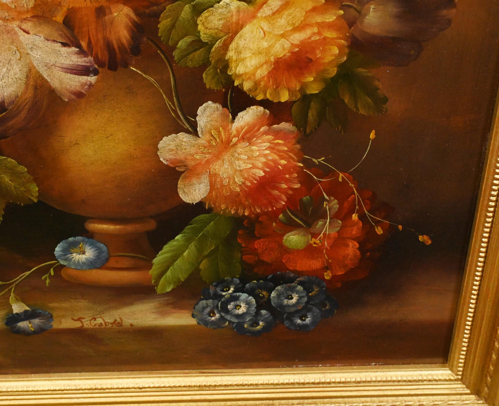 Canvas Georgian Floral Oil Painting Still Life Gilt Frame For Sale