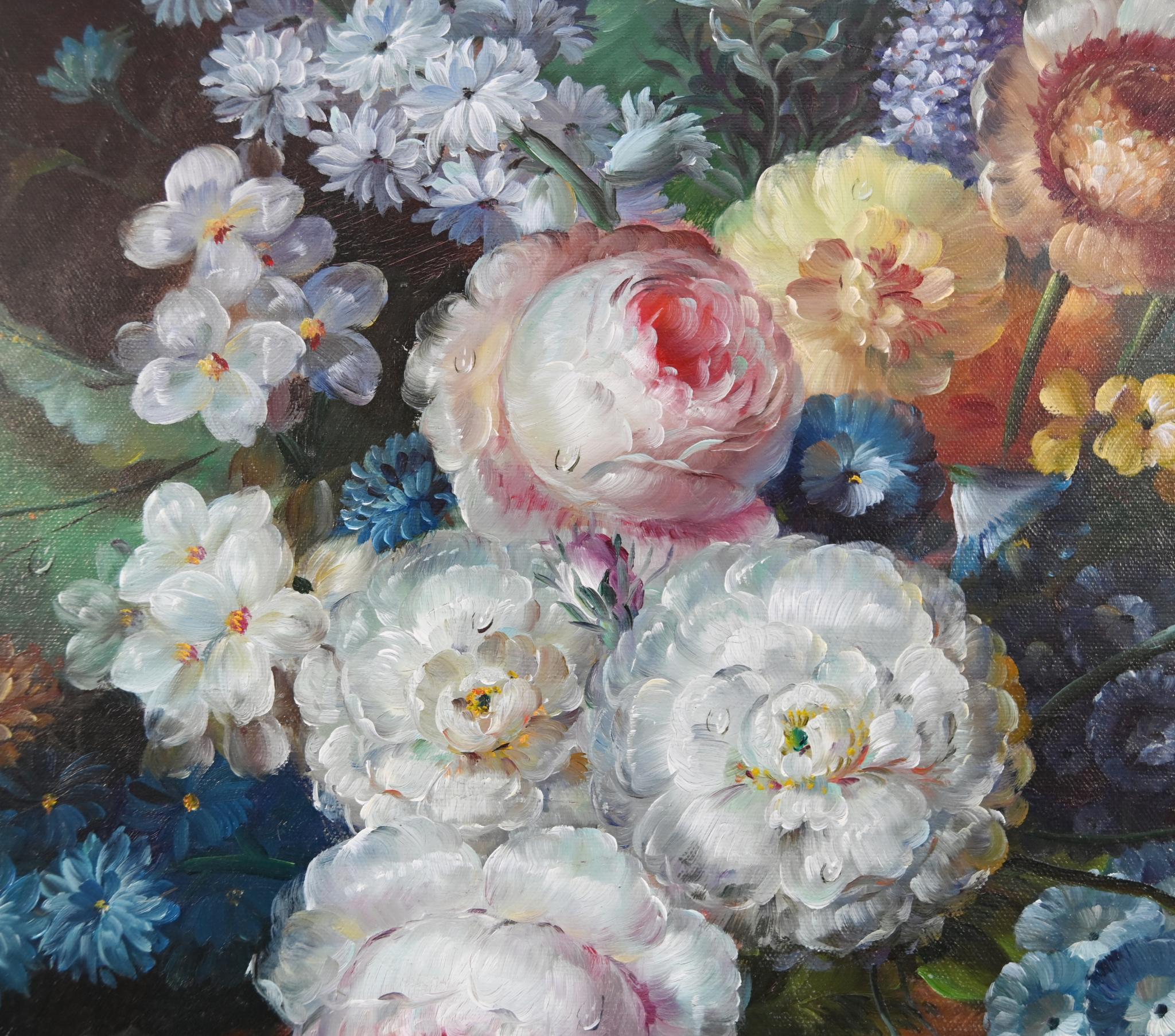 Georgisches Blumenstillleben Ölgemälde Signiert L.Ernest im Angebot 4