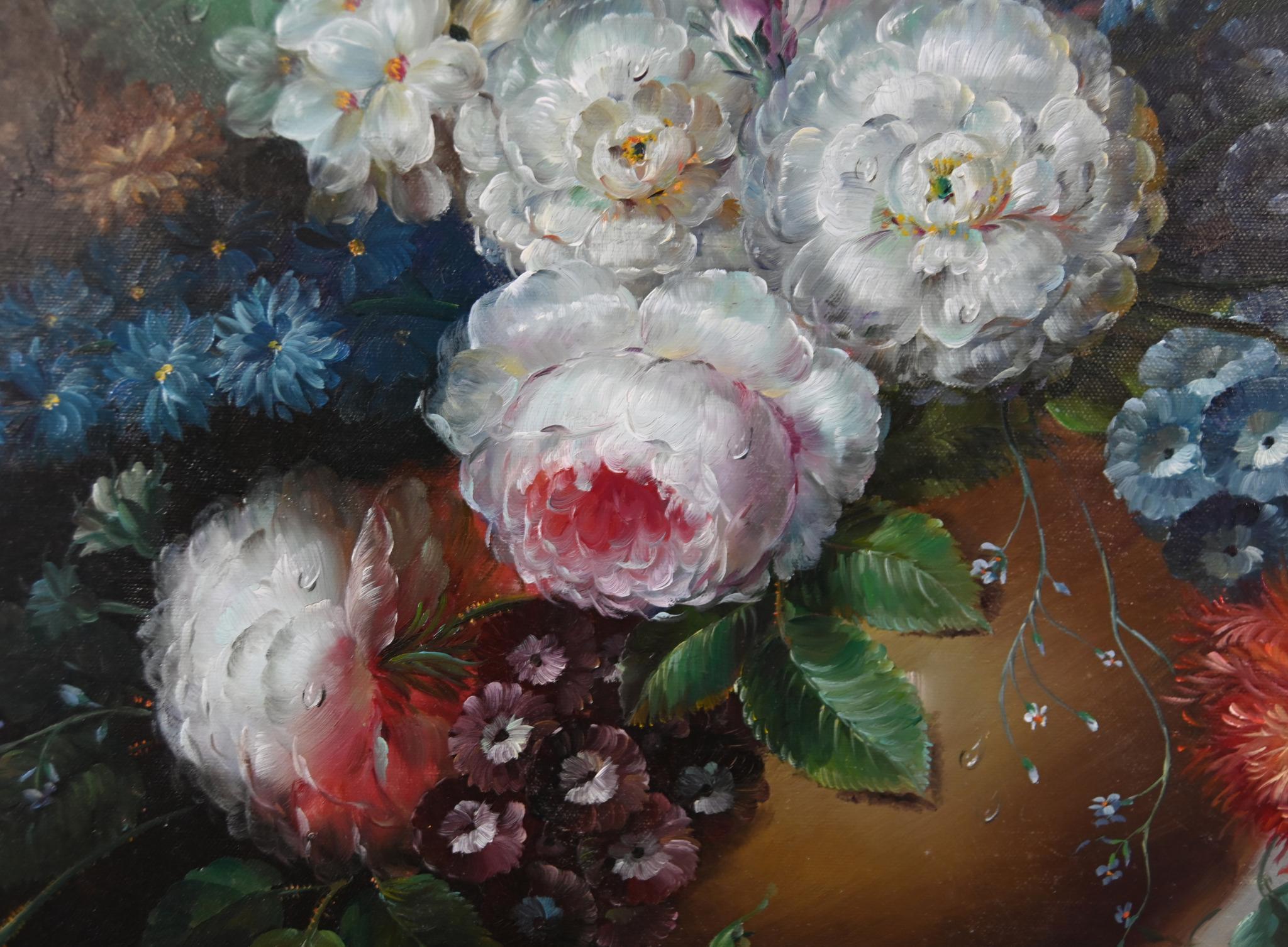 Georgisches Blumenstillleben Ölgemälde Signiert L.Ernest im Angebot 5