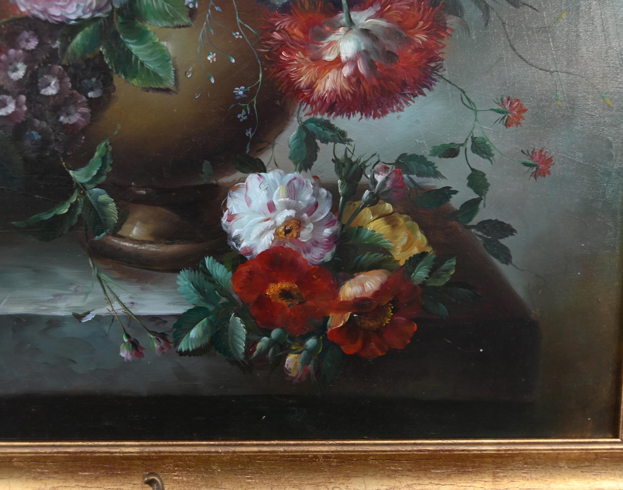 Georgisches Blumenstillleben Ölgemälde Signiert L.Ernest im Angebot 6