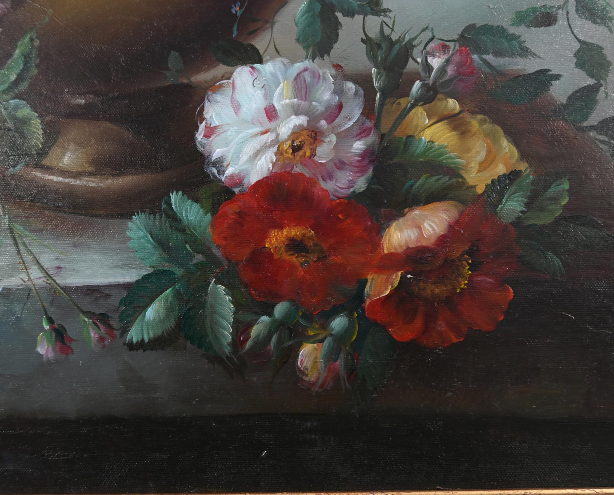 Georgisches Blumenstillleben Ölgemälde Signiert L.Ernest (Georgian) im Angebot