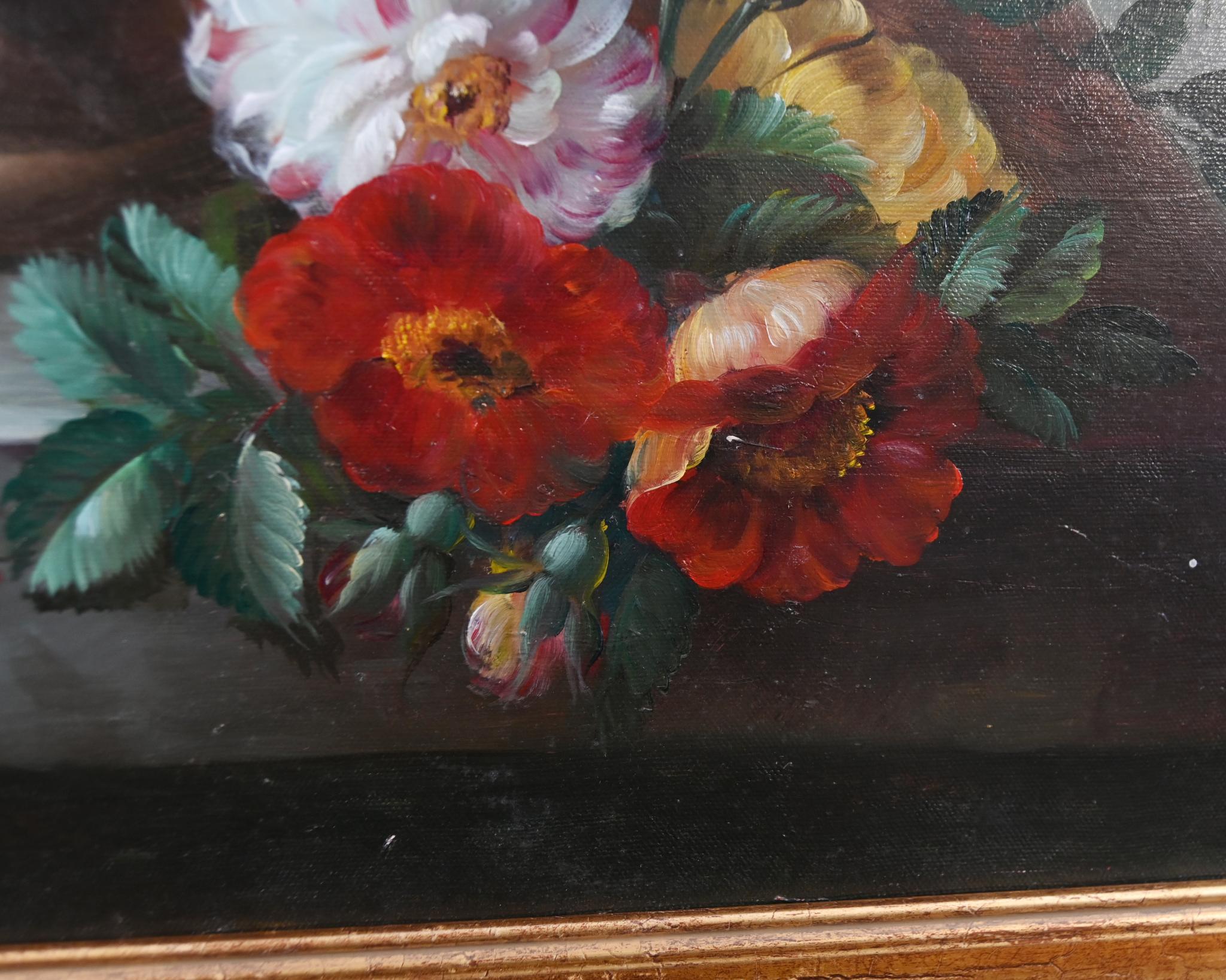 Georgisches Blumenstillleben Ölgemälde Signiert L.Ernest im Zustand „Gut“ im Angebot in Potters Bar, GB