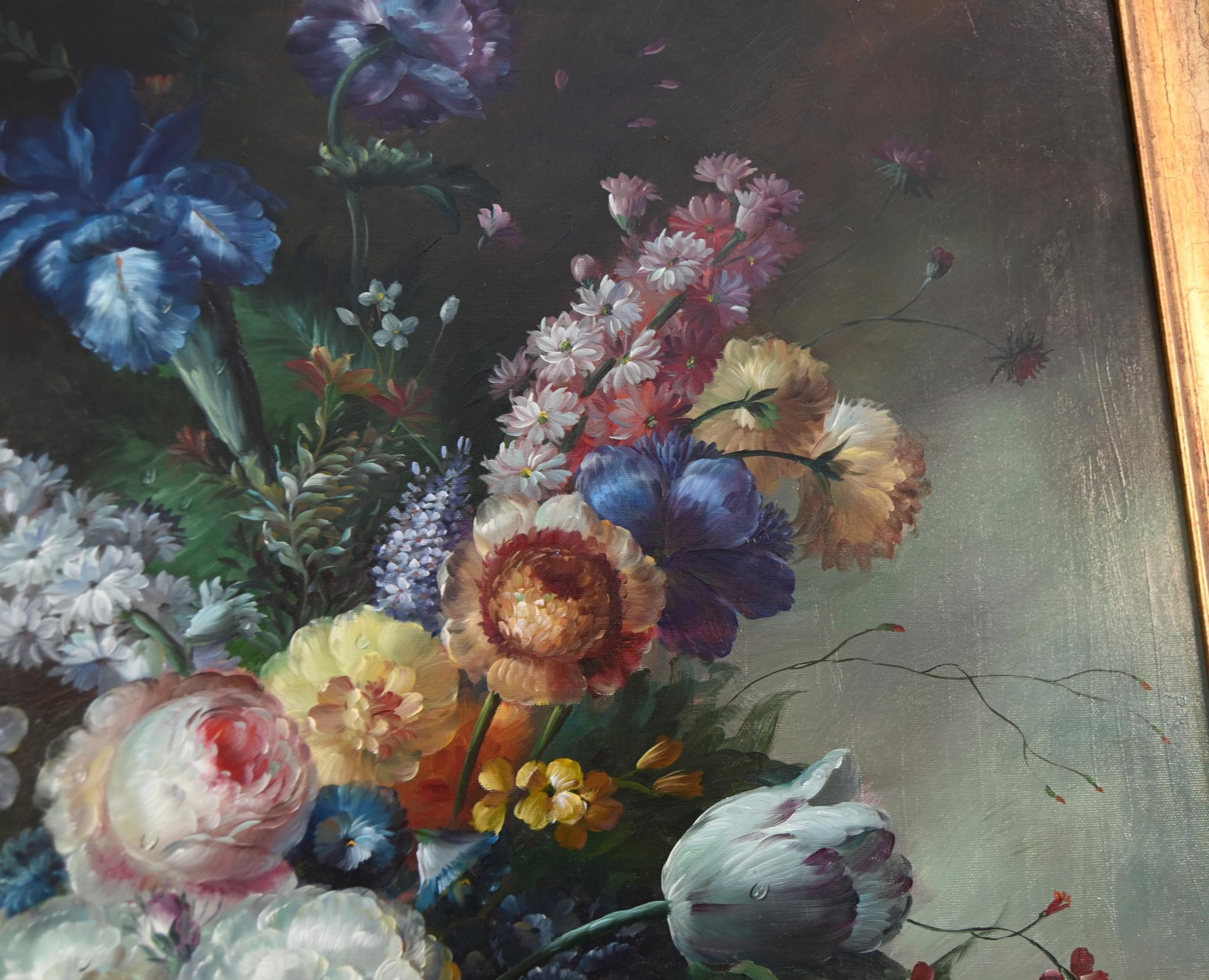 Georgisches Blumenstillleben Ölgemälde Signiert L.Ernest (Ende des 20. Jahrhunderts) im Angebot