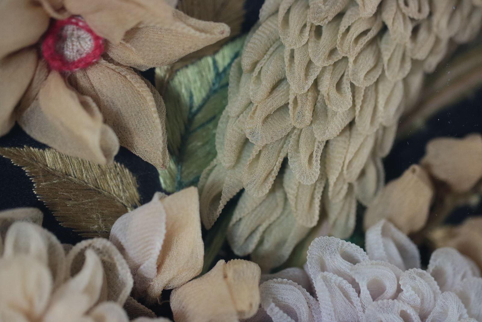 Georgian Flower Basket Raised Work Floral Embroidery 12