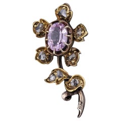Pendentif fleur géorgien de topaze rose et diamants