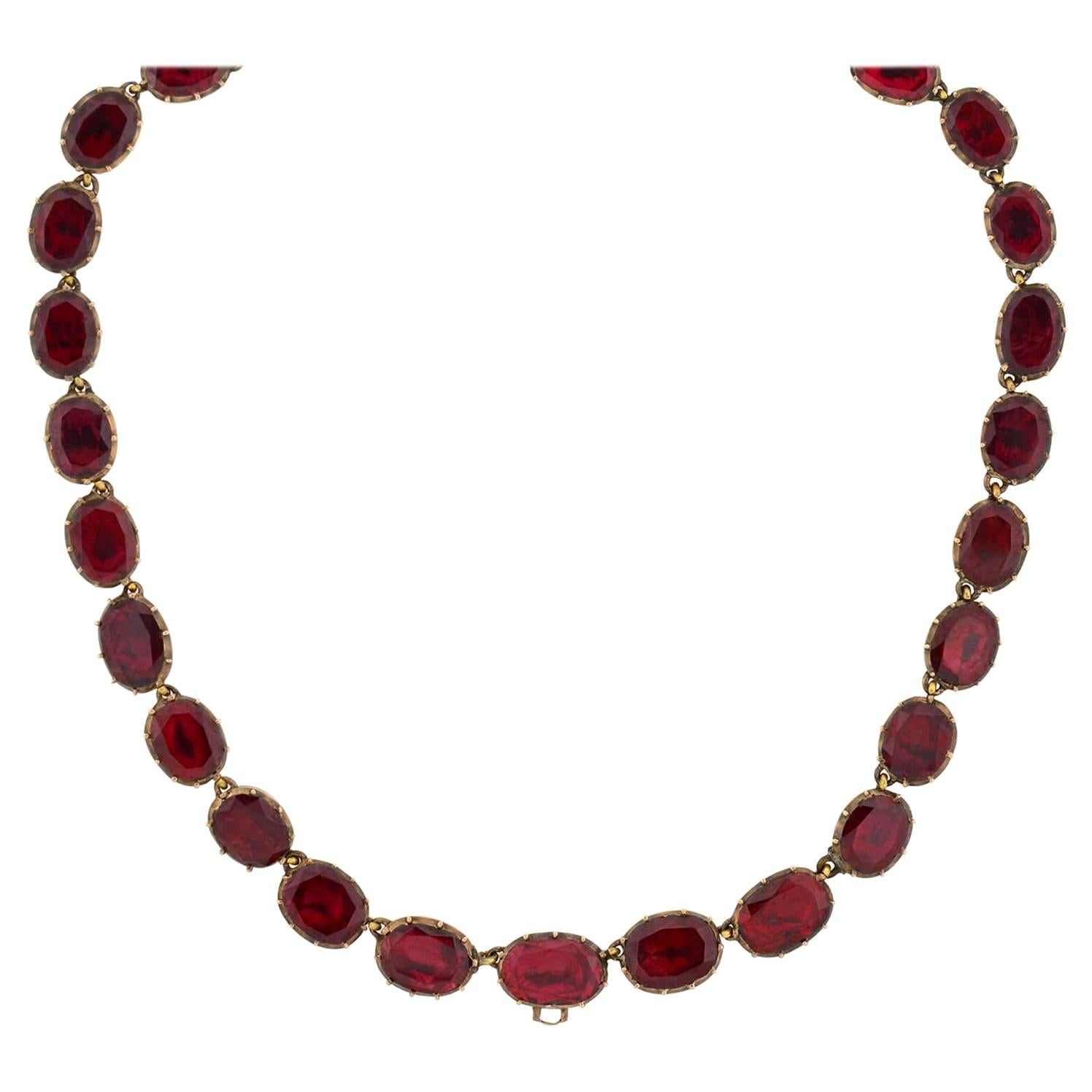 Georgian Foil-Back Garnet Link Necklace
