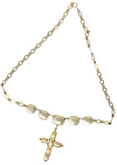 Georgian Foil Back Quartz 14 Karat White Cross Necklace