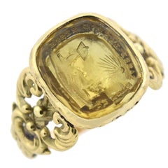 Georgian Foil Back Quartz "Time Passes, Friendship Remains" Dog Intaglio Ring