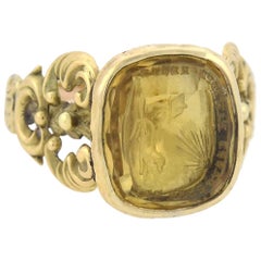 Georgianischer Hunde-Intaglio-Ring mit georgianischem Quarz, „Zeit vergeht, Freundschaft bleibt bestehen“