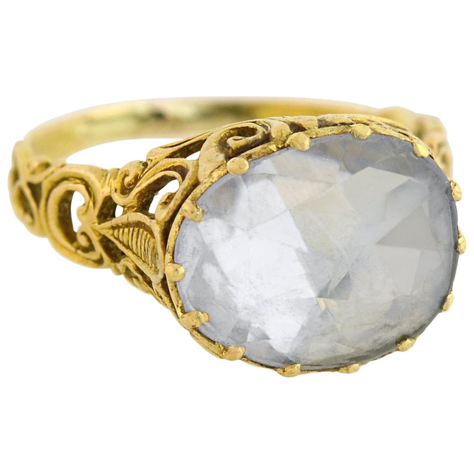 Georgian Foil Backed 10 Carat White Sapphire Filigree Ring