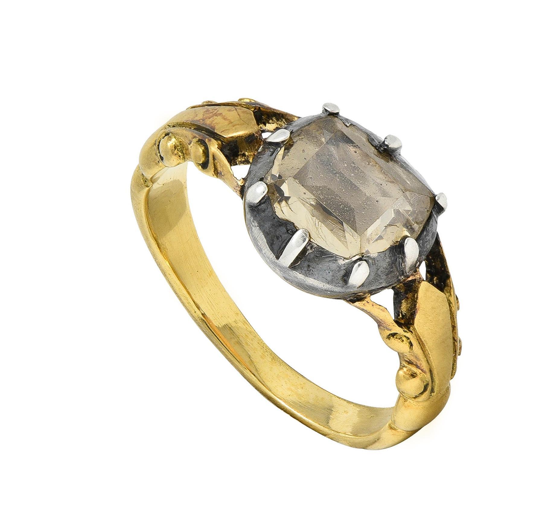 Georgian Foil Backed Diamond 18K Gold Silver Colette Fleur-De-Lis Antique Ring For Sale 5