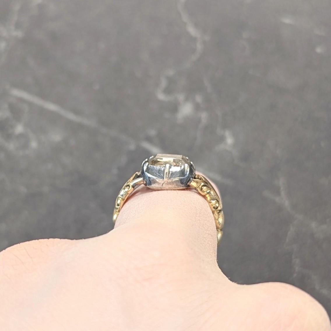 Georgian Foil Backed Diamond 18K Gold Silver Colette Fleur-De-Lis Antique Ring For Sale 6