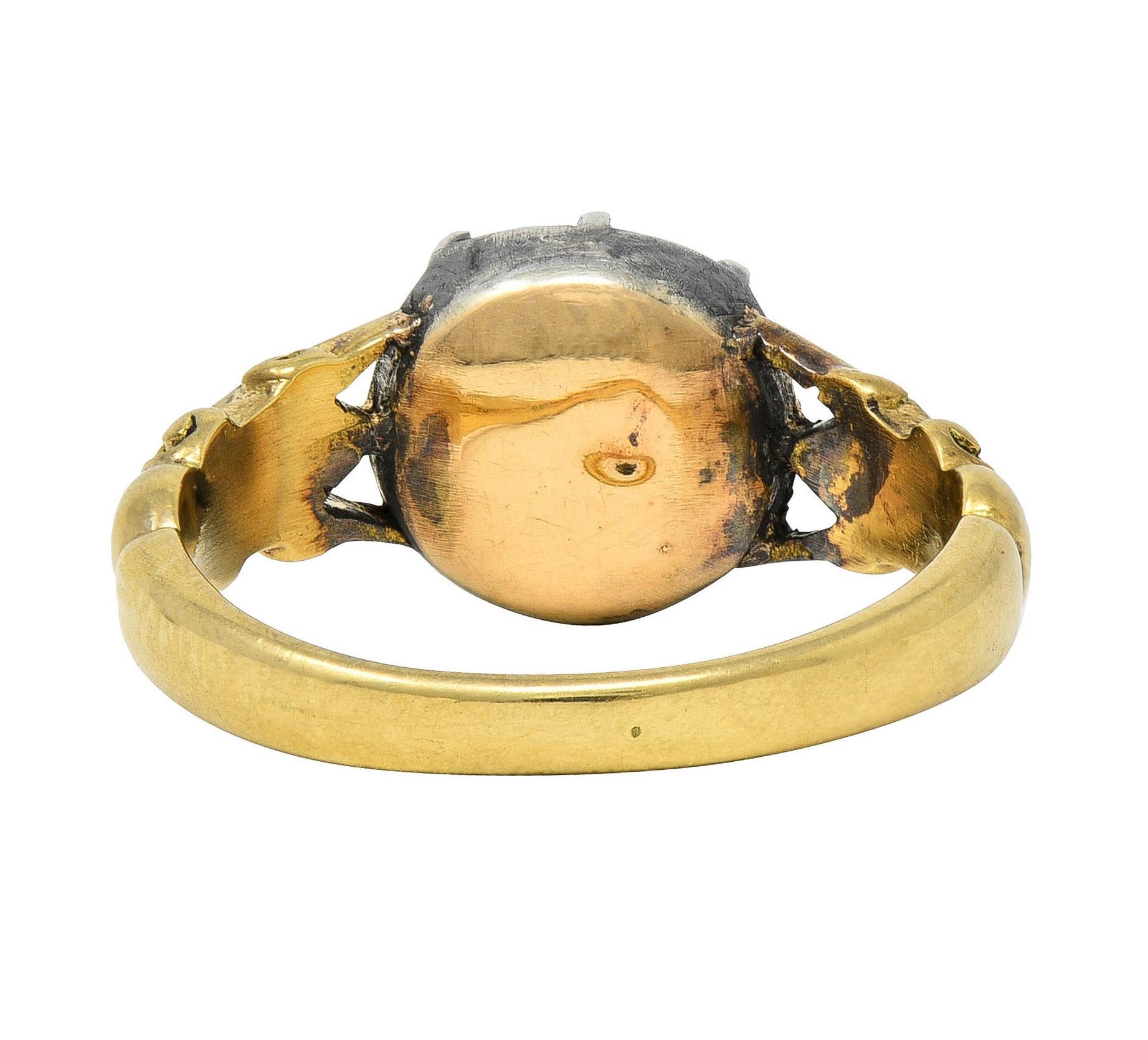 Women's or Men's Georgian Foil Backed Diamond 18K Gold Silver Colette Fleur-De-Lis Antique Ring For Sale