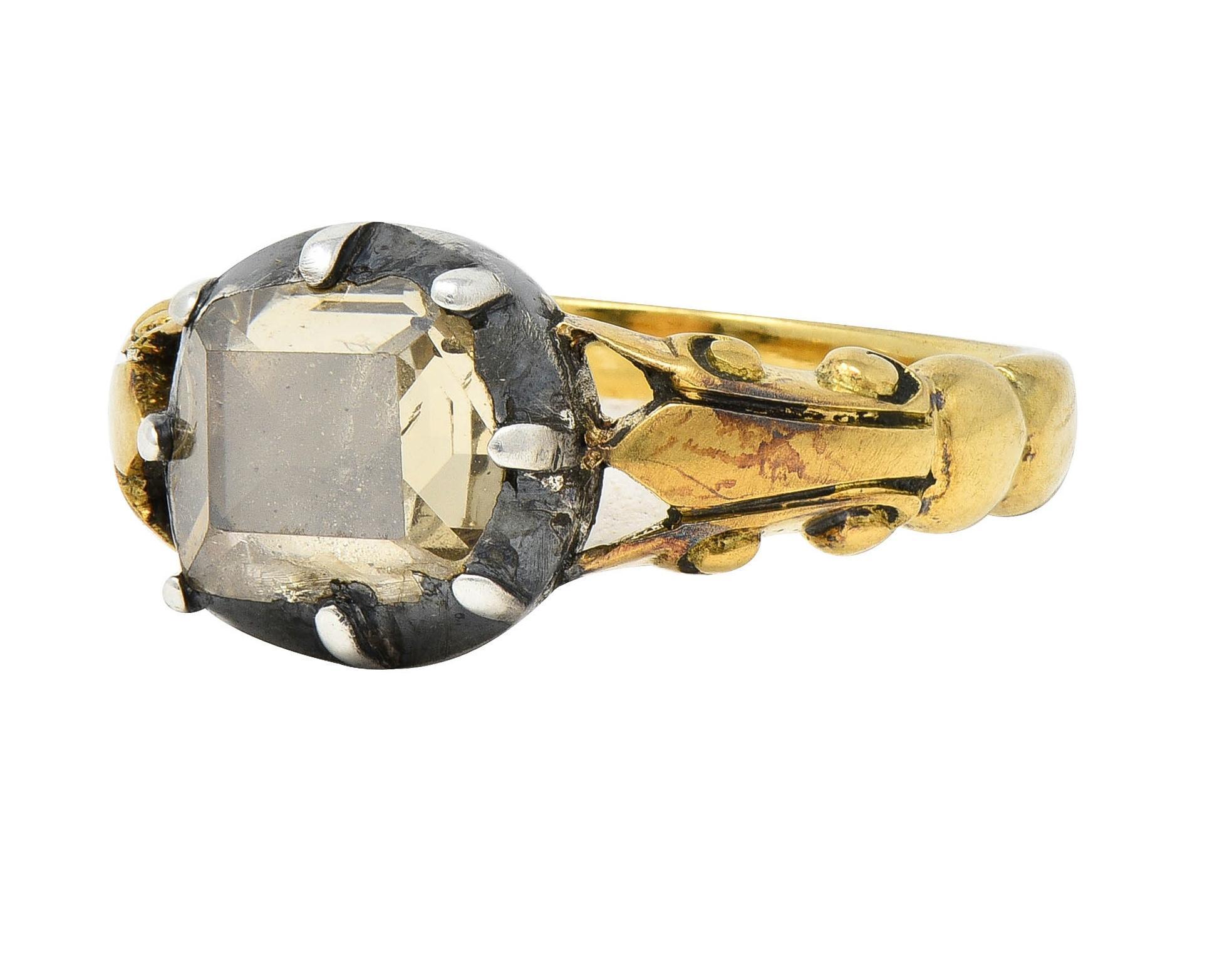 Georgian Foil Backed Diamond 18K Gold Silver Colette Fleur-De-Lis Antique Ring For Sale 2