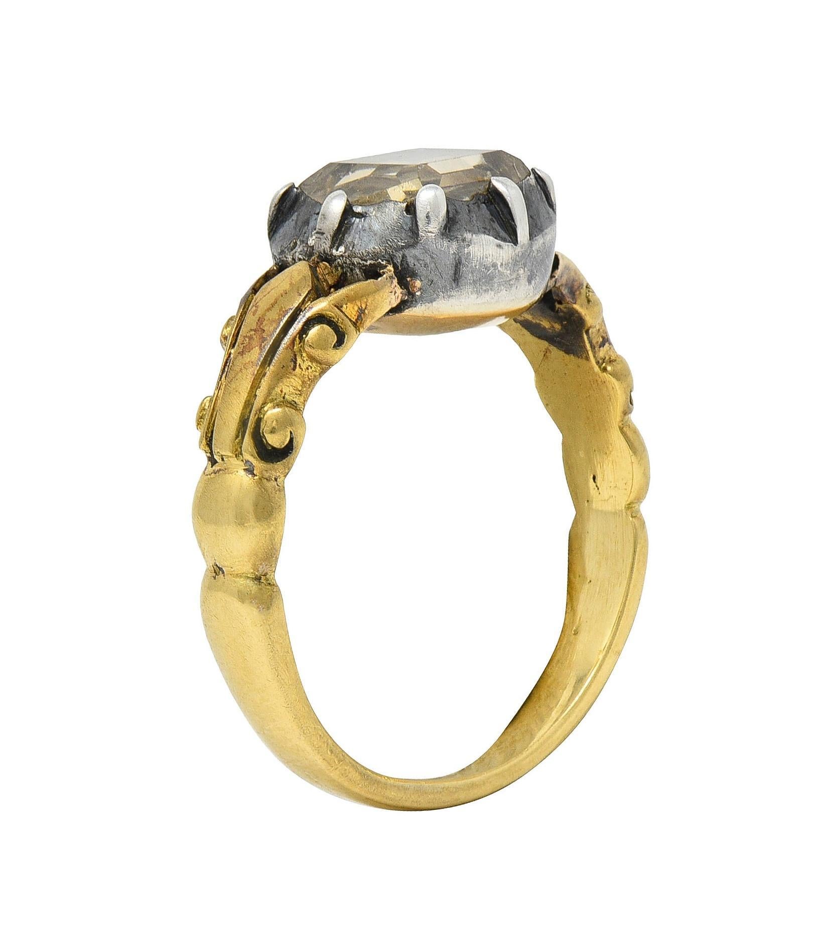 Georgian Foil Backed Diamond 18K Gold Silver Colette Fleur-De-Lis Antique Ring For Sale 4
