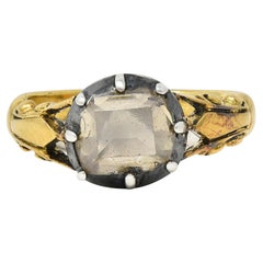 Georgian Foil Backed Diamond 18K Gold Silver Colette Fleur-De-Lis Antique Ring
