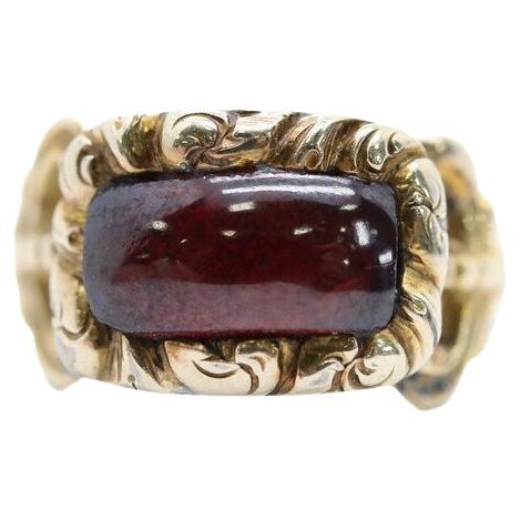 Georgian Foil Backed Garnet Mourning Ring in 15K Yellow Gold