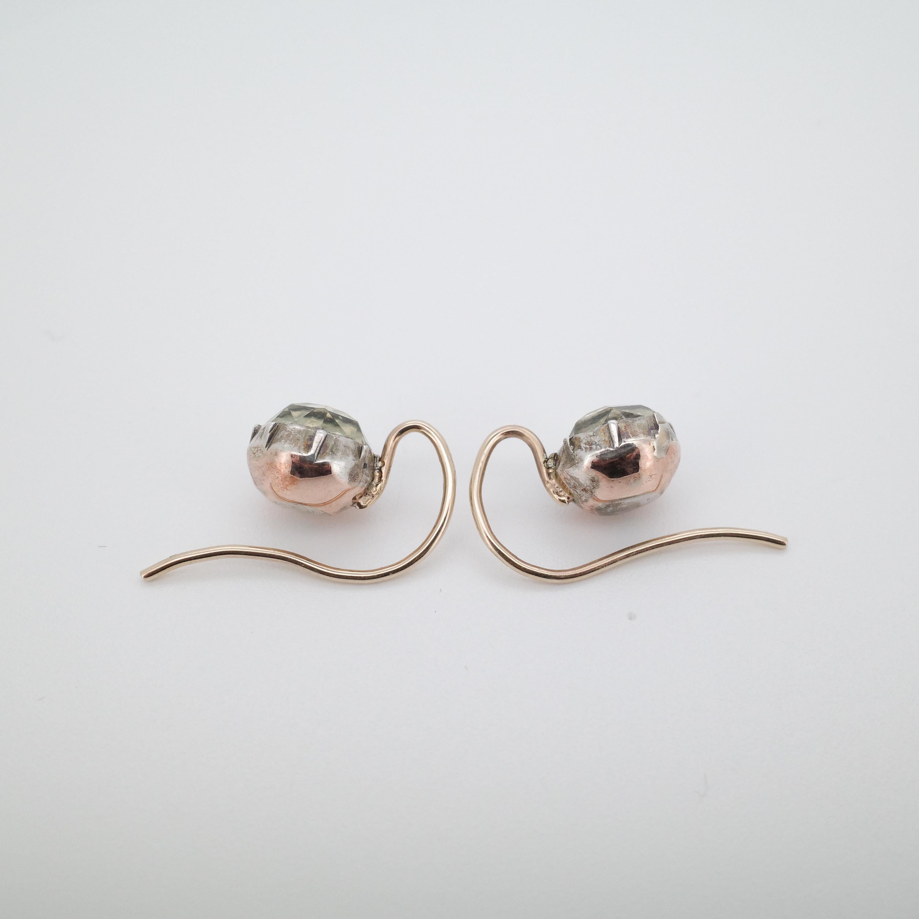 da uomo o donna Georgian Foil-Backed Paste Earrings in Silver Pie-Crust Mounts with 18K Wires in vendita