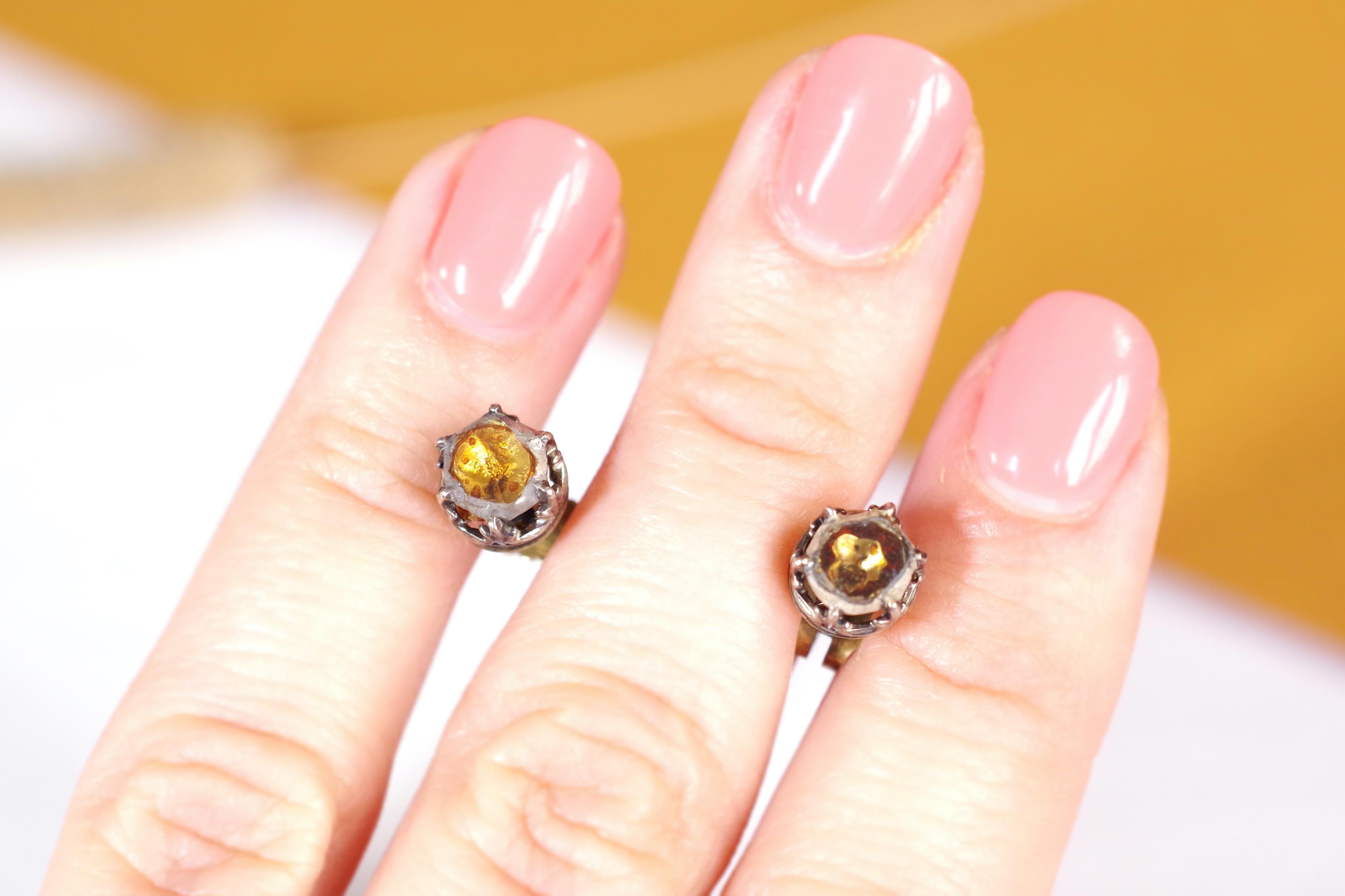 Georgianische Foiled-Diamant-Ohrstecker aus Gold und Silber, 18. Jahrhundert (Rosenschliff) im Angebot