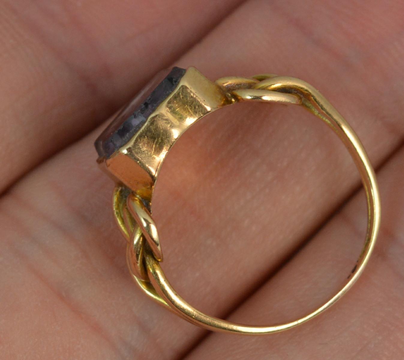 Women's Georgian Foiled Rock Crystal Shield 15 Carat Gold Knot Signet Ring