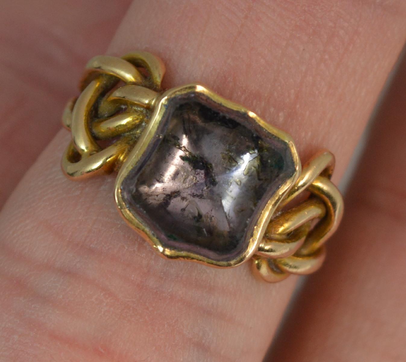Georgian Foiled Rock Crystal Shield 15 Carat Gold Knot Signet Ring 1